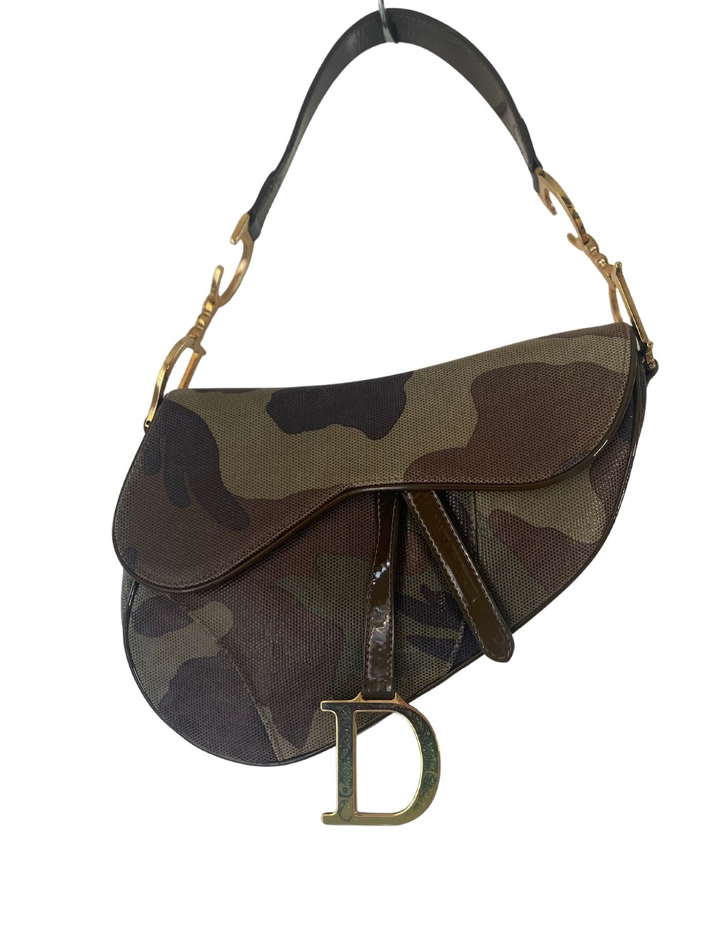 Vintage Christian Dior Camo Saddle Bag 2001 Green Brown CD Hardware Dust Bag